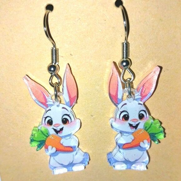 Cute Bunny Carrot Earrings - Picture 6 of 8